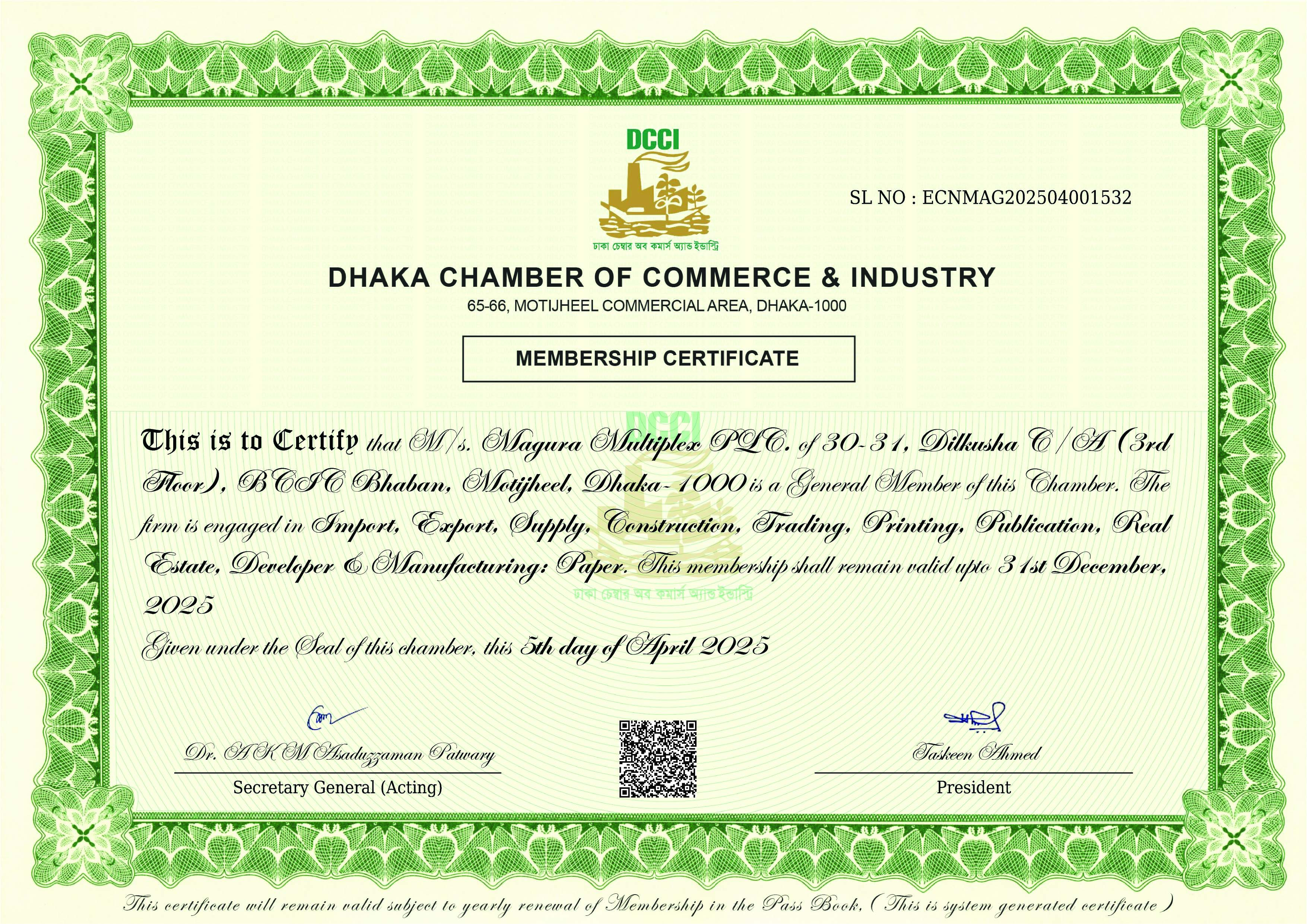 Chamber of Commerce Certificate